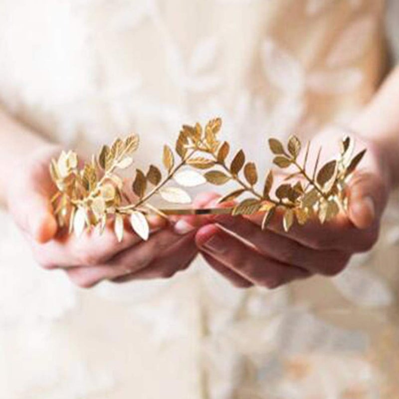 Chargances Bridal Gold Leaf Crown Headband Bridal Tiara Gold Leaf headpiece for Wedding Prom Festival Bridesmaid Hair Accessoriecs(Gold) - Image 3